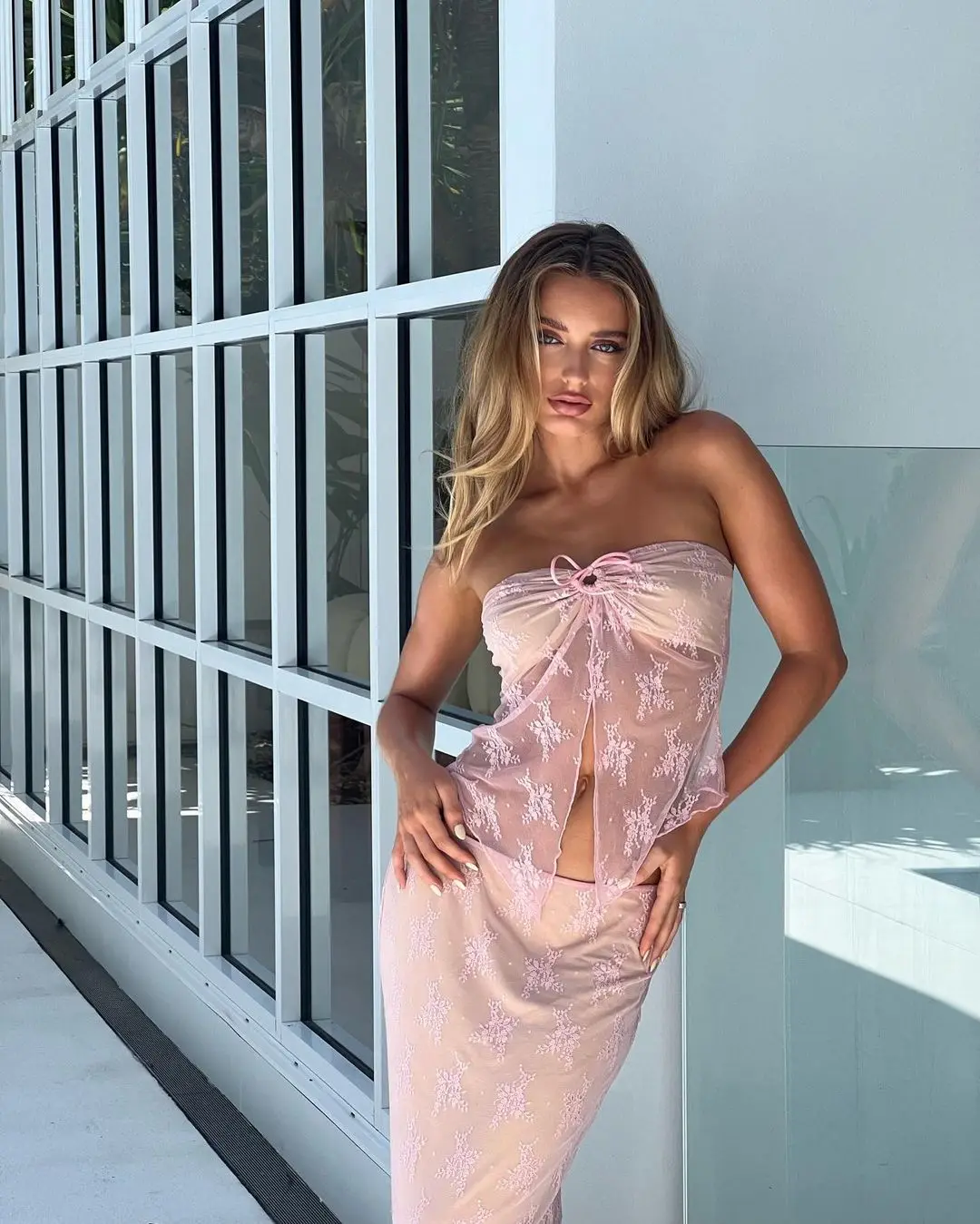 Lace See Through Sexy Dress Sets Women Strapless Backless Crop Top Maxi Skirt Matching 2-piece Sets Beach Outfits 2023 Summer - Image 4
