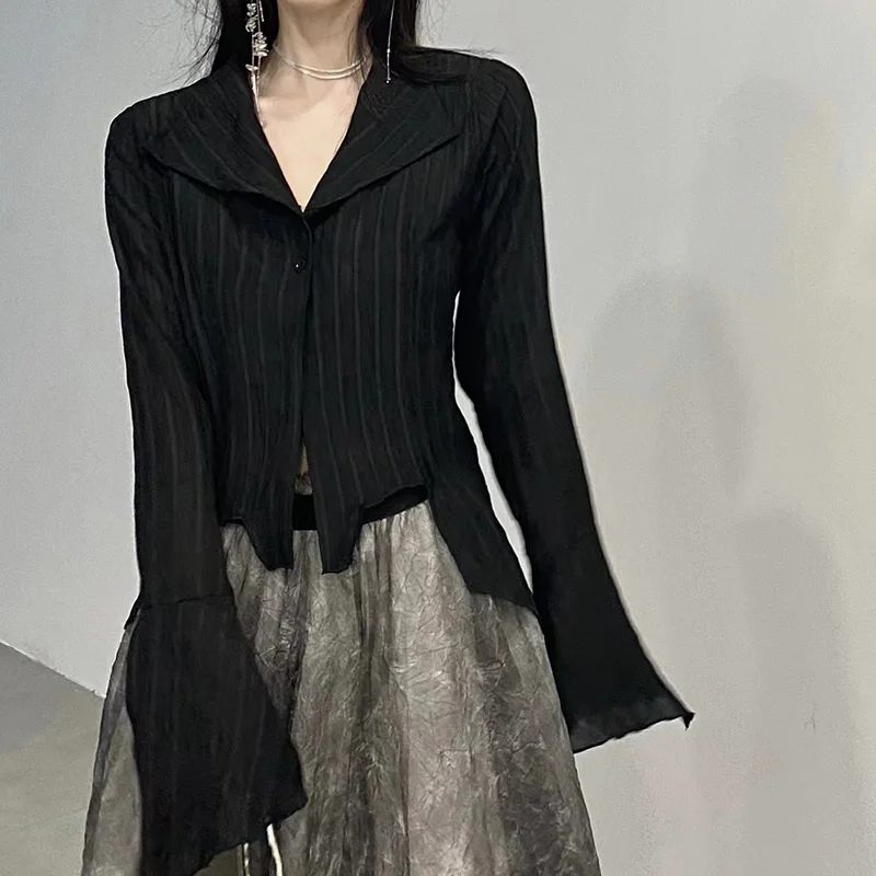 Women Black Shirts Gothic Korean Dark Academic Female Designed Irregular Tops Spring Fashion Streetwear Y2K Blouse - Image 4