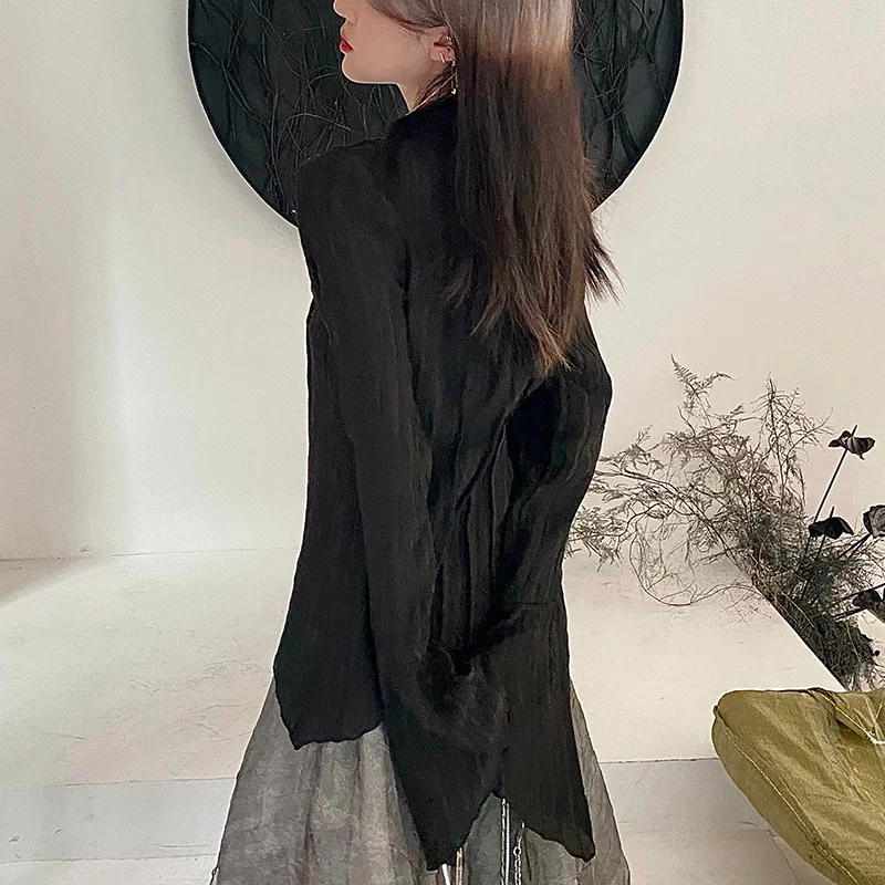 Women Black Shirts Gothic Korean Dark Academic Female Designed Irregular Tops Spring Fashion Streetwear Y2K Blouse - Image 6